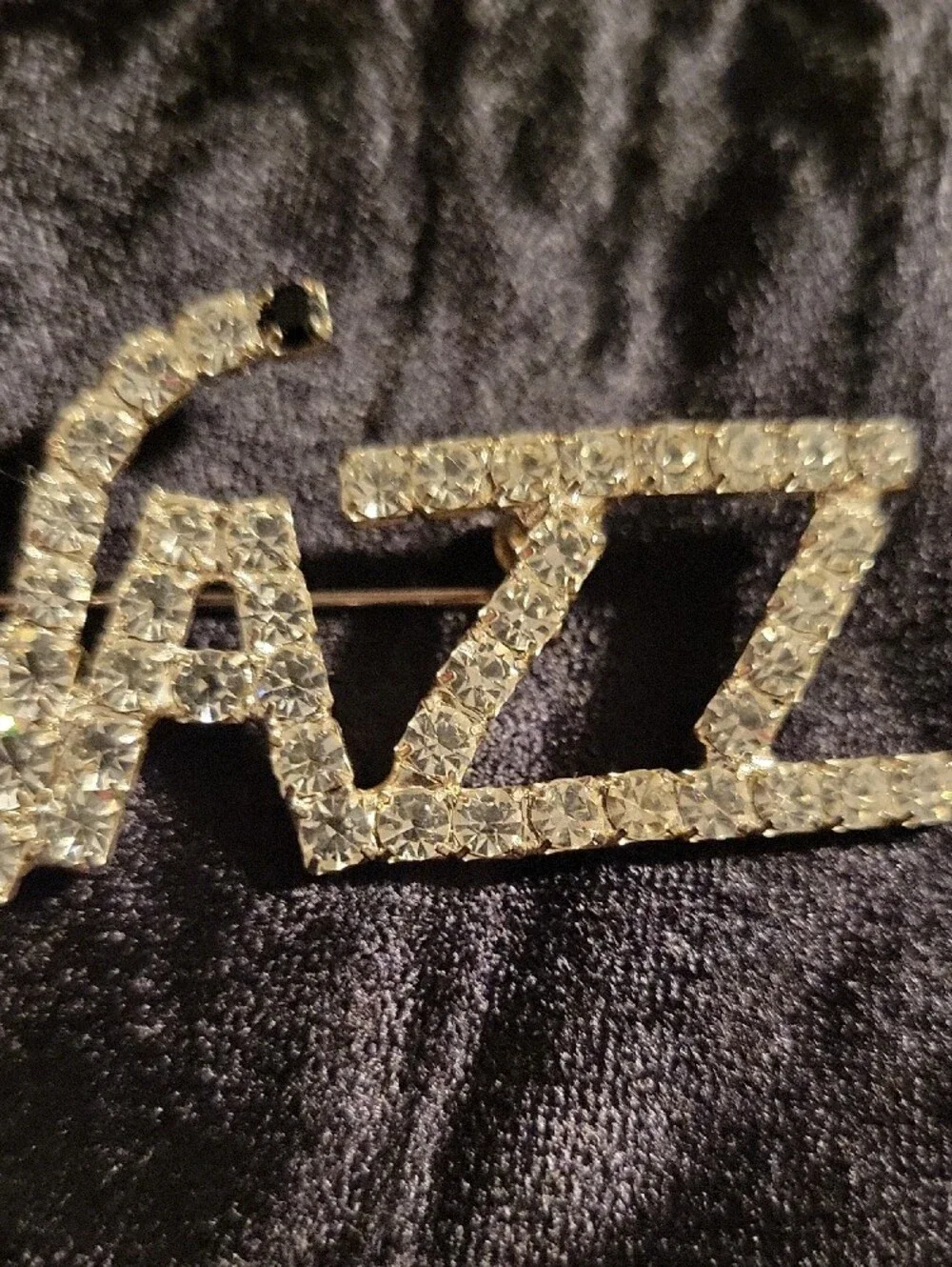 Rhinestone JAZZ Saxaphone Statement Brooch - Clear Crystal